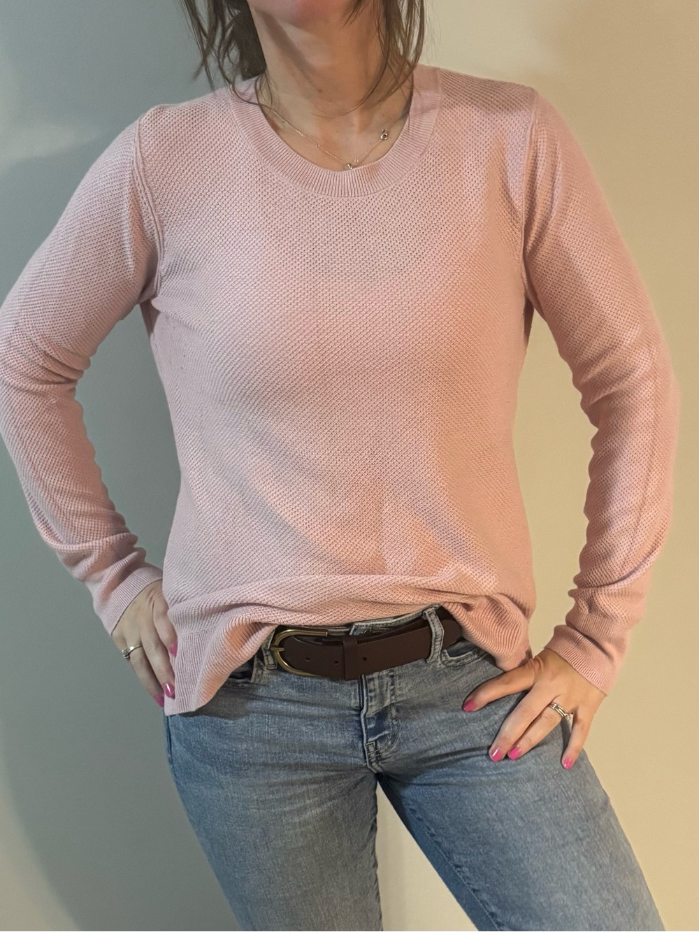 GAP Classic Crewneck Lightweight Sweater - Blush Pink